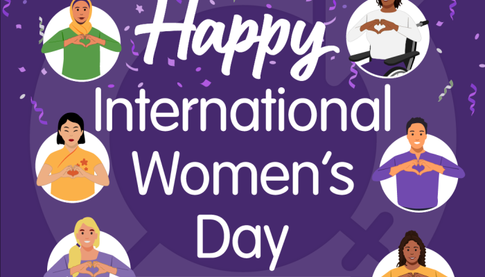 International Woman's Day, Purple background with Happy International Women's day