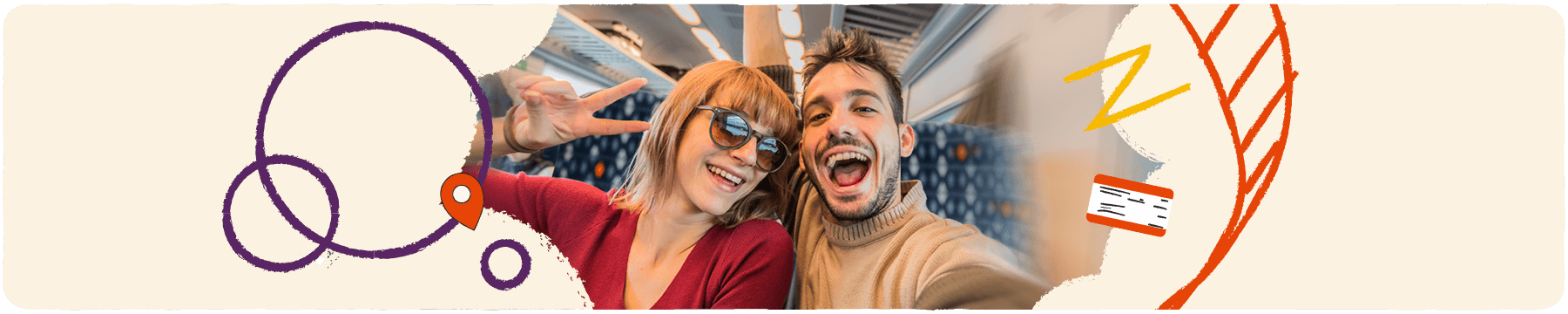 Passengers taking a selfie on a train