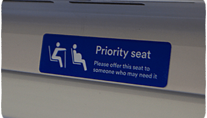Priority seating sign on a train