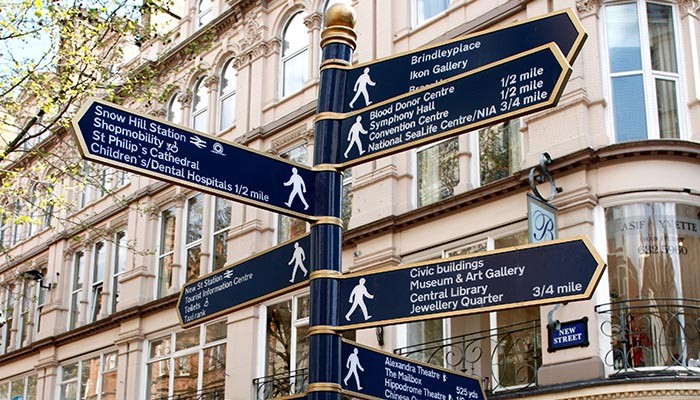 Birmingham city centre signpost