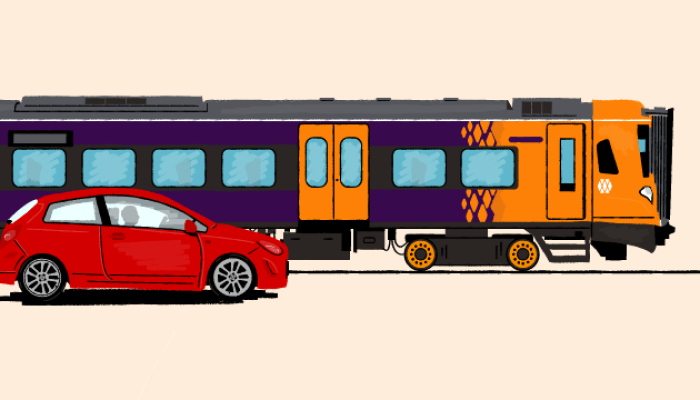 Illustration of a train and a car