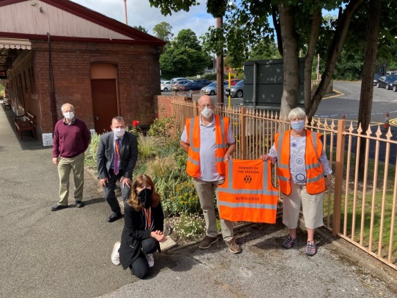 Fay Easton with volunteers at Stratford Upon Avon railway station.