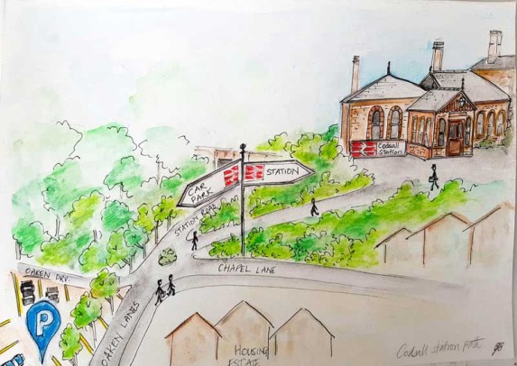 Artist illustration of walking routes to Codsall station