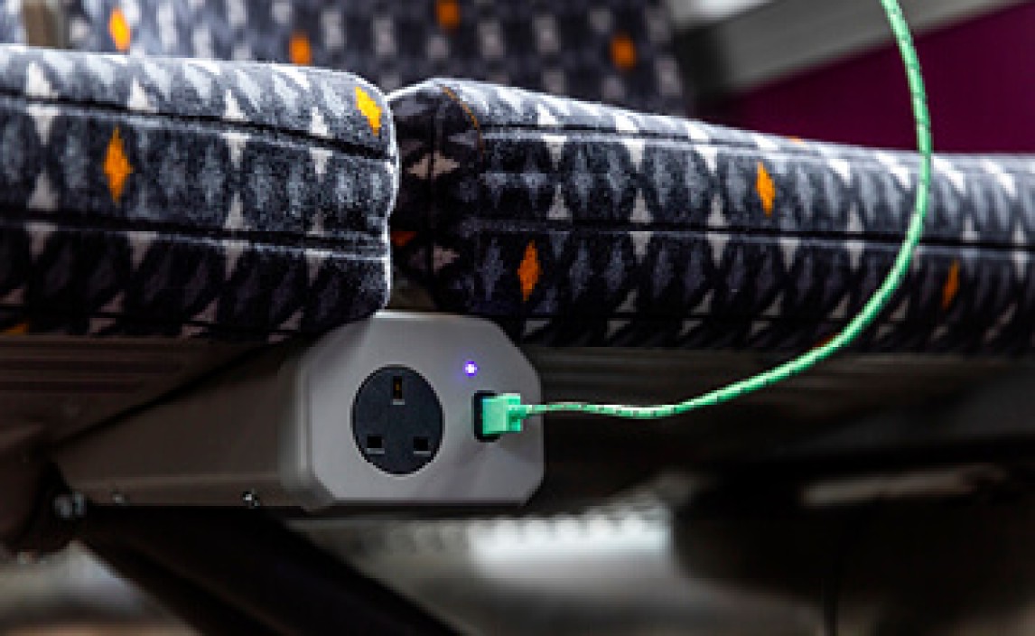 Photo of the plug and usb sockets for the Class 196 train